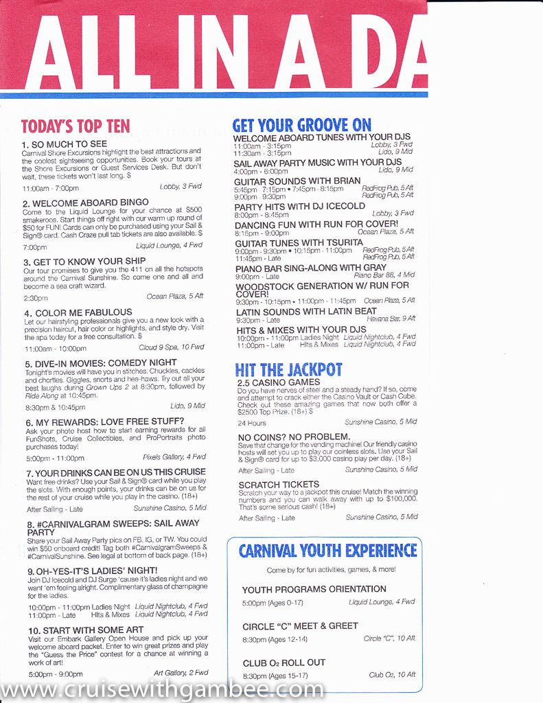 Carnival Sunshine Fun Times Daily Paper