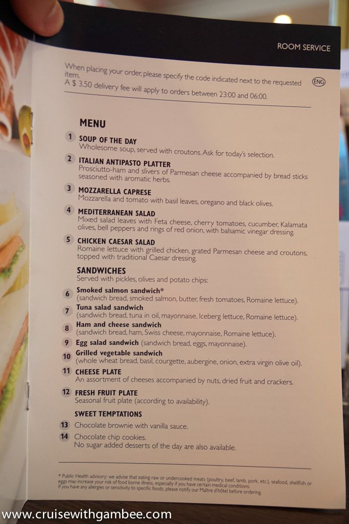 MSC Divina Room service menu