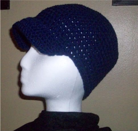 Soft Navy Crochet Brimmed Skull Cap