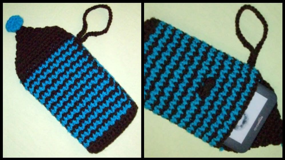 Kindle/Nook Clutch-Crochet Brown and Teal