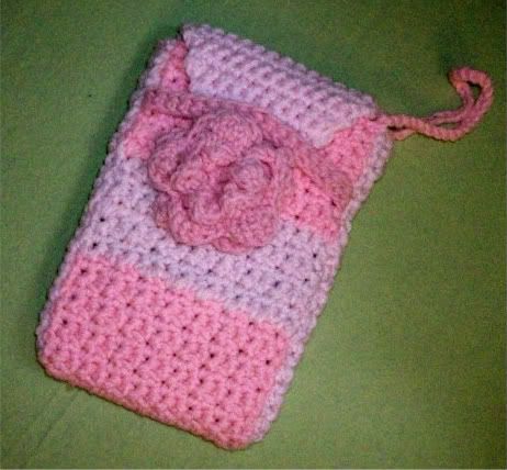 Kindle/Nook Clutch-Crochet Pink Rose