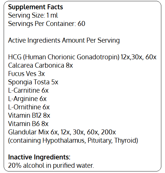 hCG+ ingredients