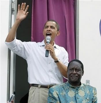 Barack Hussein Obama meets with Raila Amolo Odinga, in Kenya, August 2006