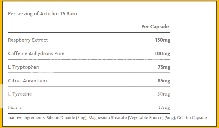 actislim t5 burn ingredients