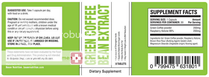green coffee bean extract by bauer nutrition ingredients