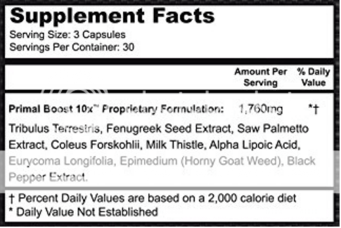 Primal Boost 10X ingredients